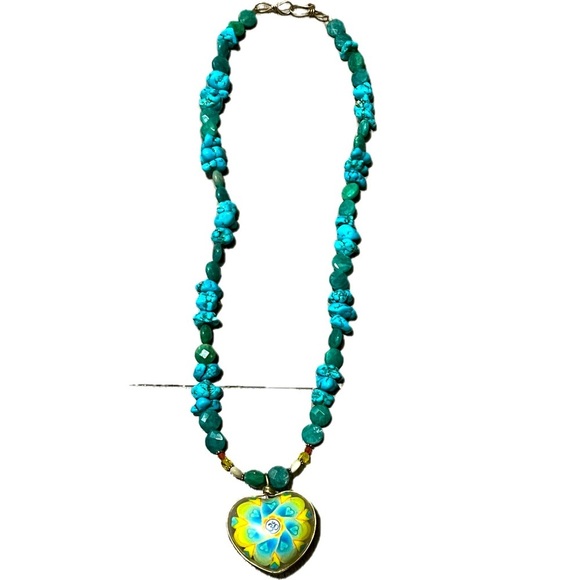 Heart Pendant Necklace with Blue and Yellow Accents - Picture 6 of 7